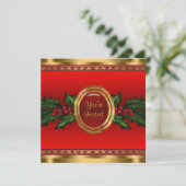 Red Gold Holly Corporate Christmas Party Kaart (Staand voorkant)