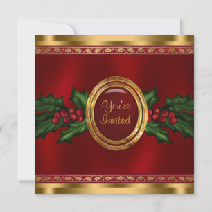 Red Gold Holly Corporate Kerstparty Kaart
