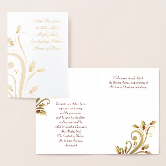 Red Gold Holly Foil Cartes de Noël chrétiennes (Affichage)