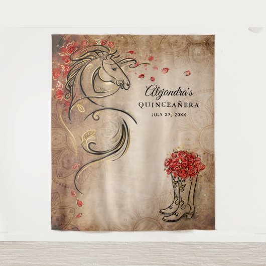 Red Gold Horse Rustic Photo Backdrop Tapestries Wandkleed (Voorkant)