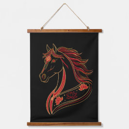 Red & Gold Horse with Lotus, Spiritual Symbolic Hangend Wandkleed