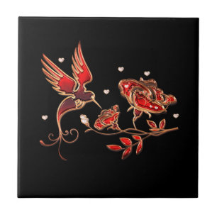Red Gold Jewel Bird and Roos BlTile - Kies Kleur Tegeltje