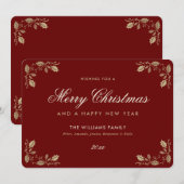 Red Gold Joyeux Noël Bonne année Cartes (Devant / Derrière)