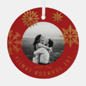 Red Gold kerstPassen getrouwd Gift Glas Ornament (Achterkant)