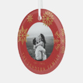 Red Gold kerstPassen getrouwd Gift Glas Ornament (Voorkant links)