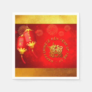 Red Gold Lantern Chinese Ox papieren versie 2021 P Servet