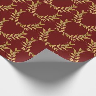 Red Gold Leaf Monogram Elegant Chic Wedding Cadeaupapier
