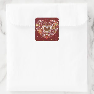 Red Gold love you Heart Flowers Butterfly Vierkante Sticker