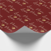 Red Gold Luxe Glitter Love Peace Heart Cadeaupapier (Hoek)