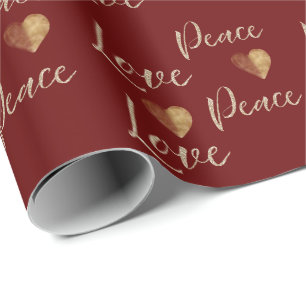 Red Gold Luxe Glitter Love Peace Heart Cadeaupapier