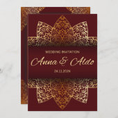 Red gold luxury wedding invitation card (Devant / Derrière)