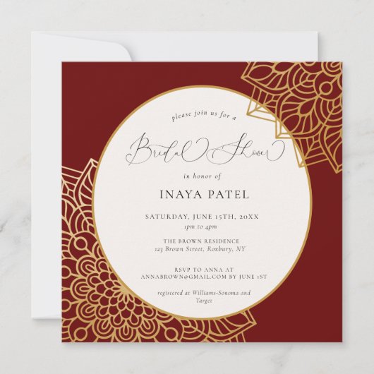 Red Gold Mandala Bridal Shower Kaart (Voorkant)
