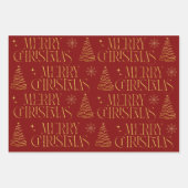 Red Gold Merry Christmas Tree Snowflake Stijlvol Inpakpapier Vel (Voorkant 3)
