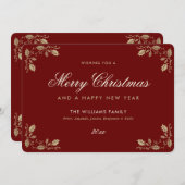 Red Gold Merry Happy Nieuwjaarskaarten Feestdagenkaart (Voorkant / Achterkant)