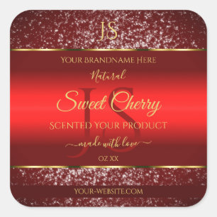 Red Gold met Glitter Stars Initialen Productlabel Vierkante Sticker