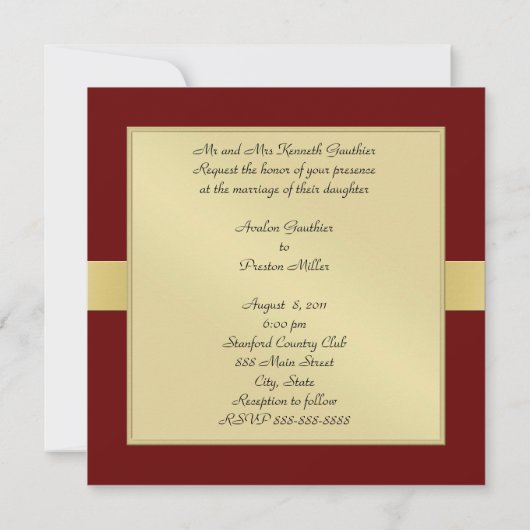 Red Gold Metal Monogram Lint Formele Uitnodiging (Achterkant)