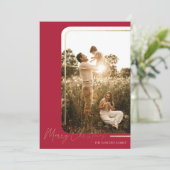 Red Gold Modern Border Photo-kerstkaart Feestdagenkaart (Staand voorkant)
