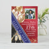 Red Gold Navy Blue Graduation Party Invitation (Debout devant)