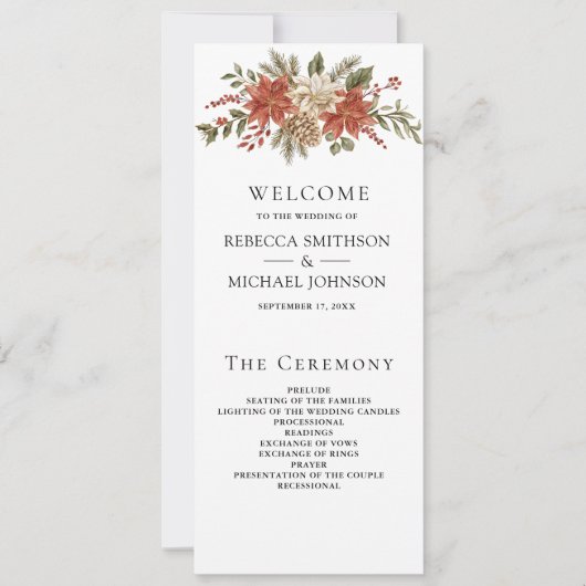 Red Gold Noël Floral Wedding Programme (Devant)