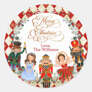 Red Gold Nutcracker Merry kerstparty Favors Ronde Sticker
