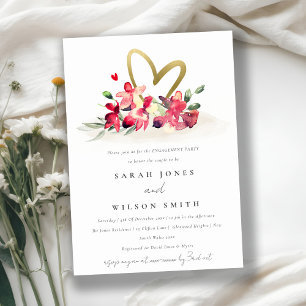Red Gold Orchid Heart Floral Waterverf Verloving Kaart