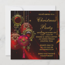 Red Gold Ornamenten Corporate Christmas Party Kaart