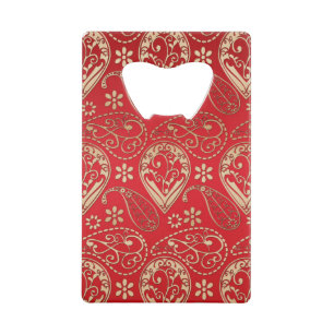 Red Gold Paisley Bandana Pattern Kredietkaart Flessenopener