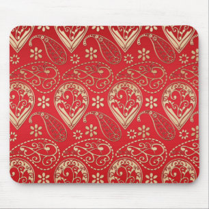 Red Gold Paisley Bandana Pattern Muismat