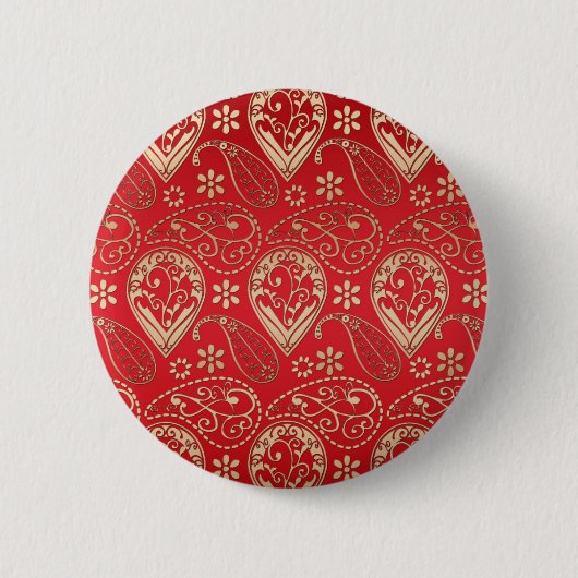 Red Gold Paisley Bandana Pattern Ronde Button 5,7 Cm (Voorkant)