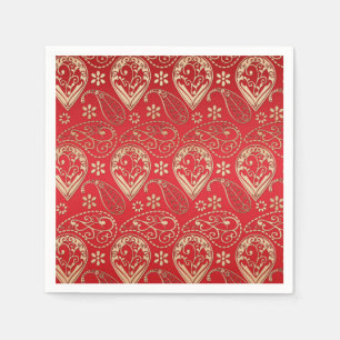 Red Gold Paisley Bandana Pattern Servet