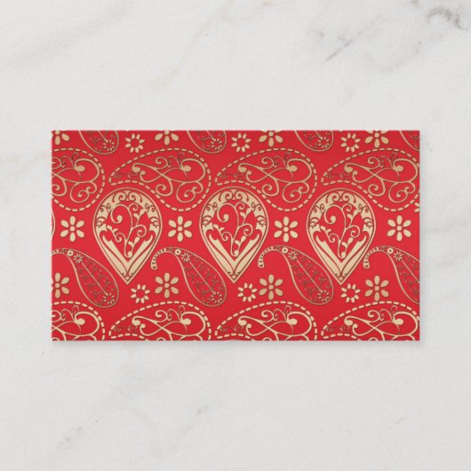 Red Gold Paisley Bandana Pattern Visitekaartje (Voorkant)