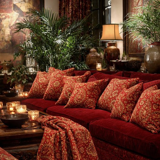 Red & Gold Paisley Pattern Throw - Room Design  Deken