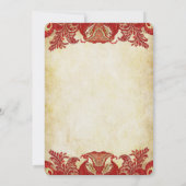 Red Gold Paisley Peacock Colors Wedding Kaart (Achterkant)