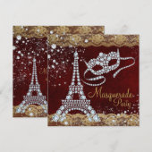 Red Gold Paris Masquerade Party Kaart (Voorkant / Achterkant)