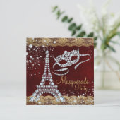 Red Gold Paris Masquerade Party Kaart (Staand voorkant)