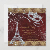 Red Gold Paris Masquerade Party Kaart (Achterkant)