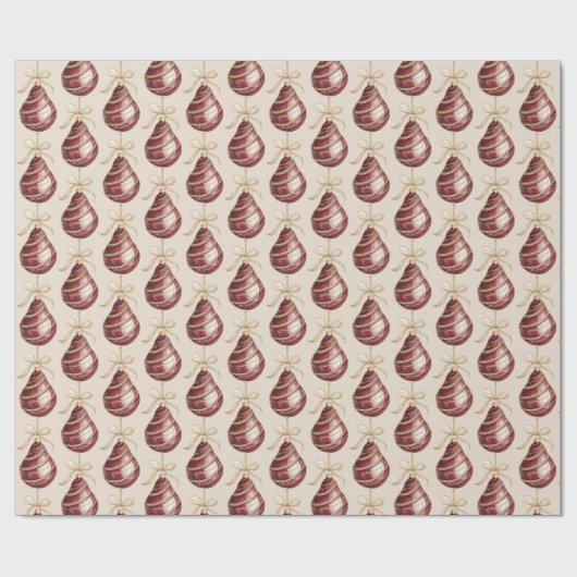 Red Gold Pears with Bows Christmas Cadeaupapier (Vlak)