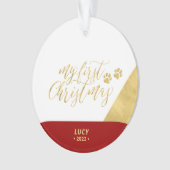 Red & Gold Pet Dog First Christmas Photo Orament (devant)