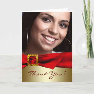 Red Gold Photo Quinceanera Thank You Cards Bedankkaart