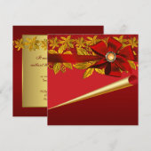 Red Gold Poinsettia Christmas Party Invitations (Devant / Derrière)