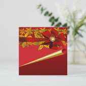 Red Gold Poinsettia Christmas Party Invitations (Debout devant)