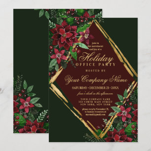 Red Gold Poinsettia Floral Corporate Holiday Party Kaart