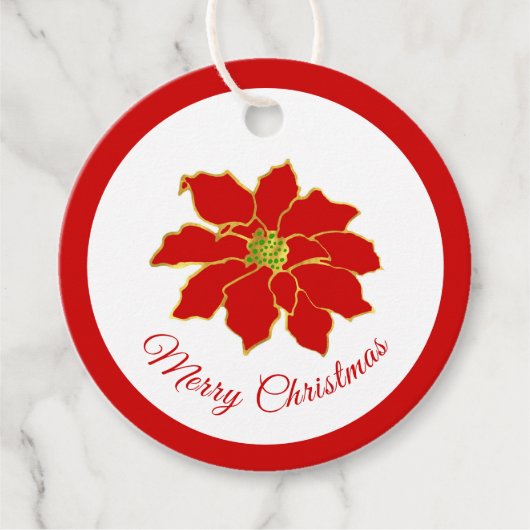 Red Gold Poinsettia Gift Label (Voorkant)