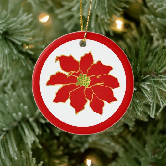 Red Gold Poinsettia Keramisch Ornament (Boom)