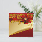 Red Gold Poinsettia kerstfeest Kaart (Staand voorkant)