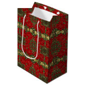 Red & Gold Poinsettia Patroon Gift Bag Medium Cadeauzakje (Voorkant Gekanteld)