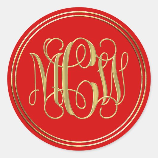 Red Gold Preppy Vine Script Monogram DIY BG Ronde Sticker (Voorkant)