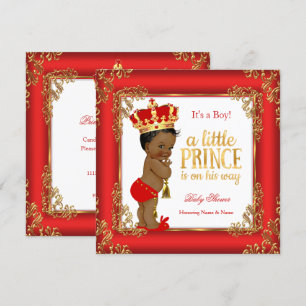 Red Gold Prince Baby shower Damask Ethnic Boy Kaart