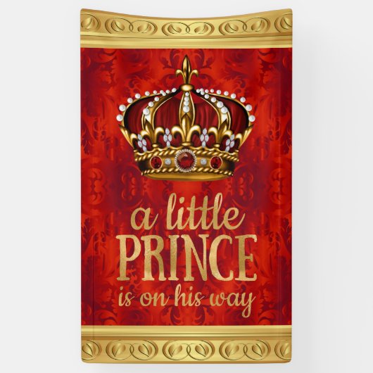 Red Gold Prince Crown Boy Baby shower Spandoek (Verticaal)