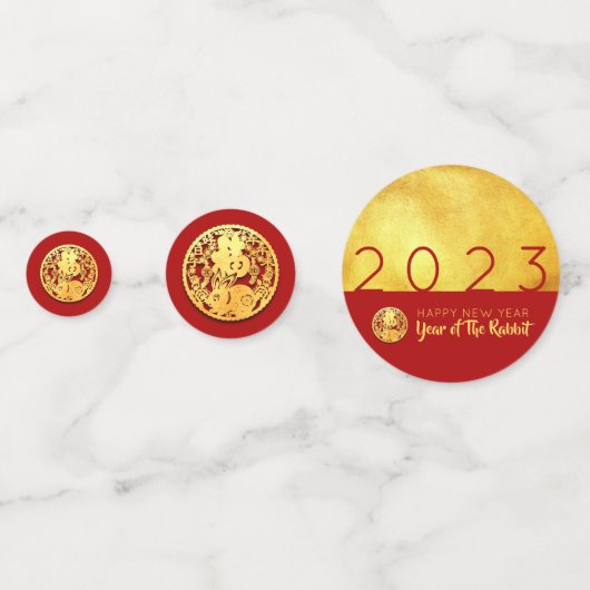 Red Gold Rabbit papercut 2023 Golden Party C Confetti (Voorkanten)